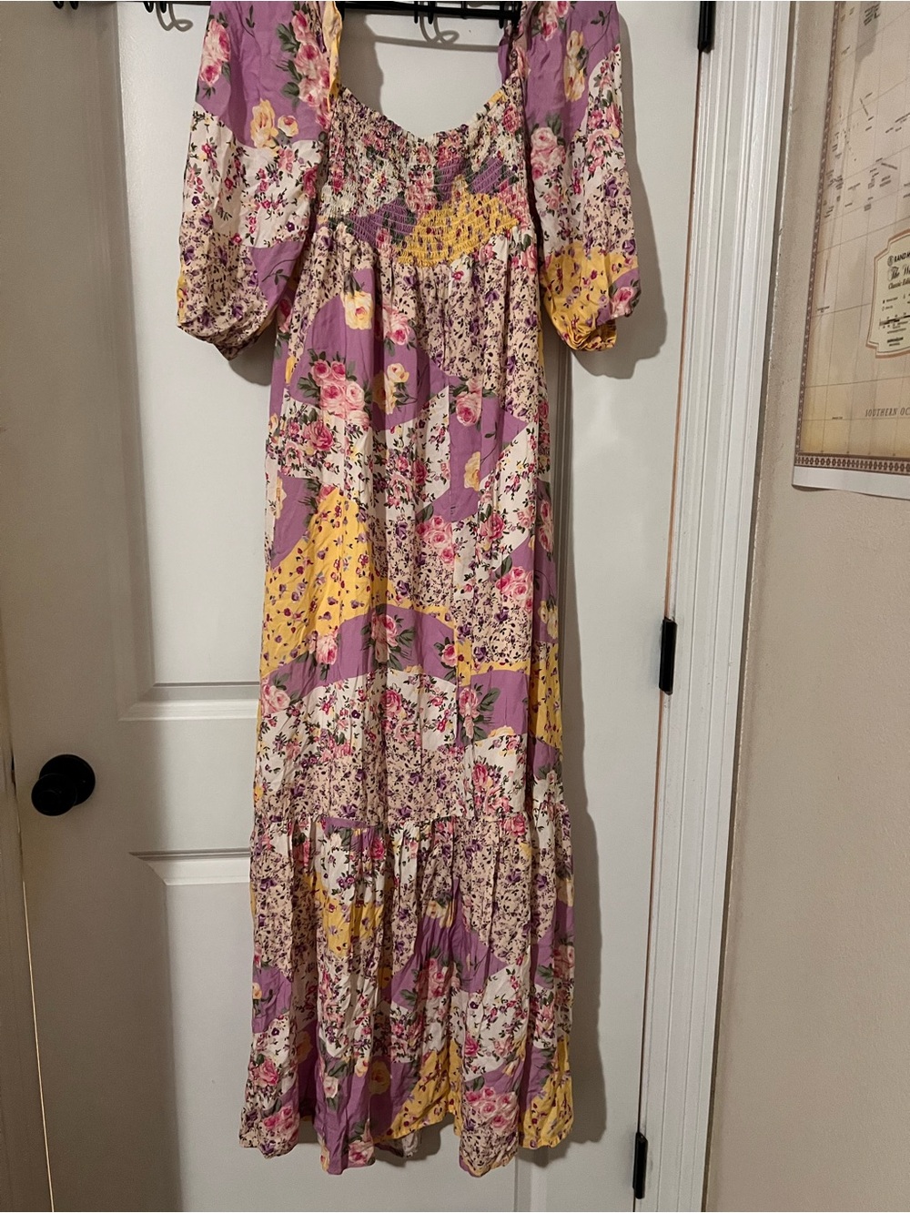 Betsey Johnson Floral Patchwork Maxi Dress - Lavender & Yellow